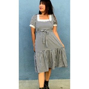 NWT Vintage Retro Style Gorgeous Dress Midi Dress Black Check Tie Back Size SML